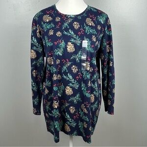 NWT Kim Rogers Christmas pinecone print 3/4 sleeve 100% cotton crewneck tee, XL.